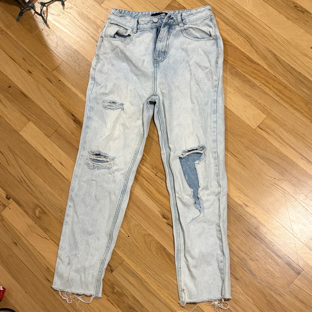 English Factory Light Blue Distressed Boyfriend Jeans